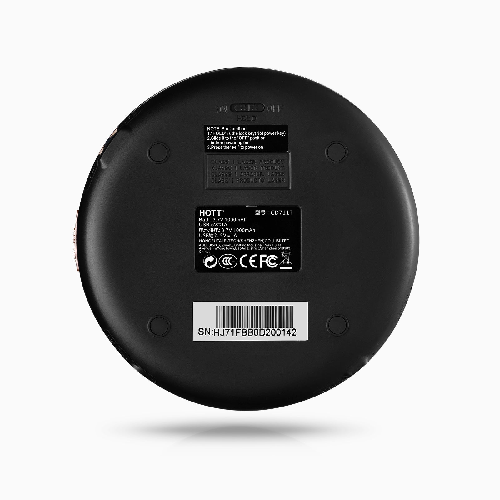 HOTT CD711T Bluetooth Rechargeable Portable CD Player - Black