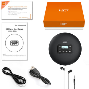 HOTT Portable CD Player, Personal Compact CD Player with Headphones CD204