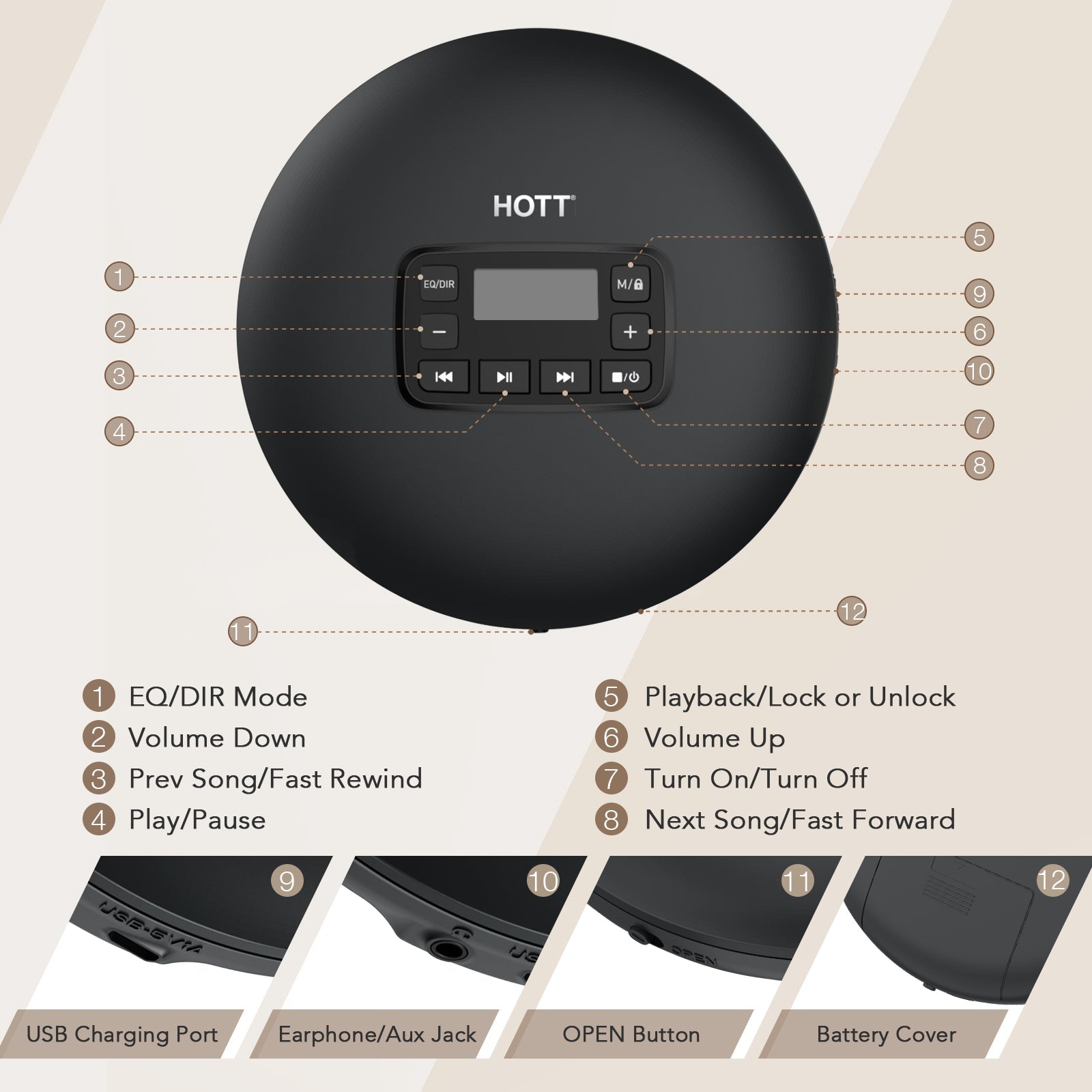 Portable CD Player CD204 Black - hottaudio