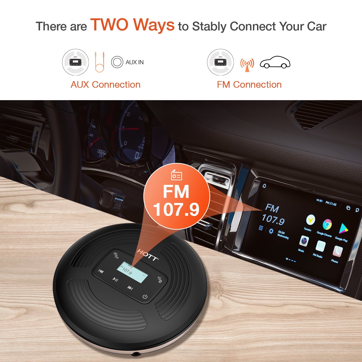 HOTT Portable CD Player with Bluetooth, FM Transmitter, Touch