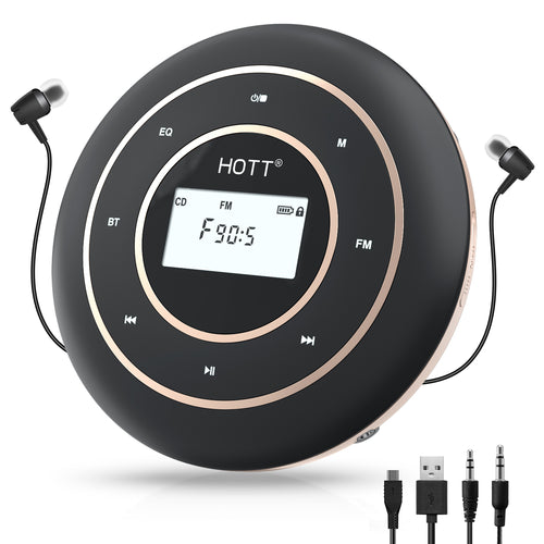 HOTT Rechargeable CD Player for Car and Home with Bluetooth 5.0, FM Transmitter, 2.1