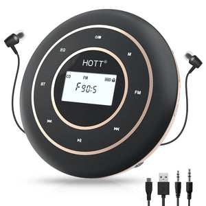 HOTT Rechargeable CD Player for Car and Home with Bluetooth 5.0, FM Transmitter, 2.1" Screen, 1800 mAh Walkman with 3.5mm AUX Jack and Touch Button Technology, Portable Music Player C105