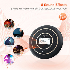 HOTT Rechargeable CD Player for Car and Home with Bluetooth 5.0, FM Transmitter, 2.1" Screen, 1800 mAh Walkman with 3.5mm AUX Jack and Touch Button Technology, Portable Music Player C105
