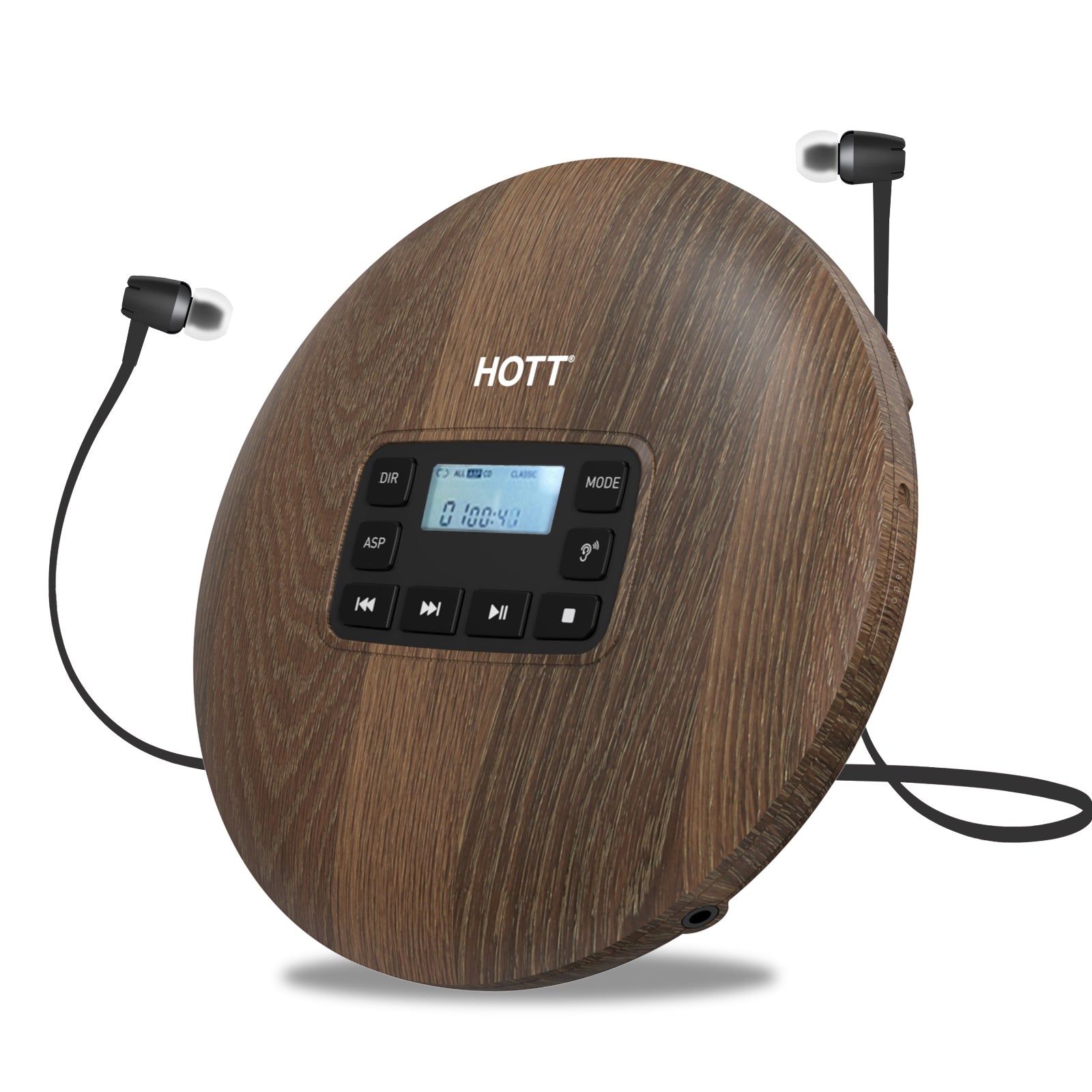HOTT CD611 Portable CD Player for Home Travel and car with Stereo Headphones, Anti-Shock ,Wood Grain