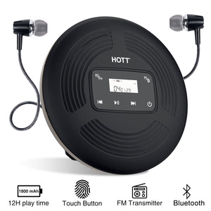 Hott Portable CD player with FM Transmitter & Bluetooth & Bachlight rechargeable CD Player for car for home & travel - CD903TF